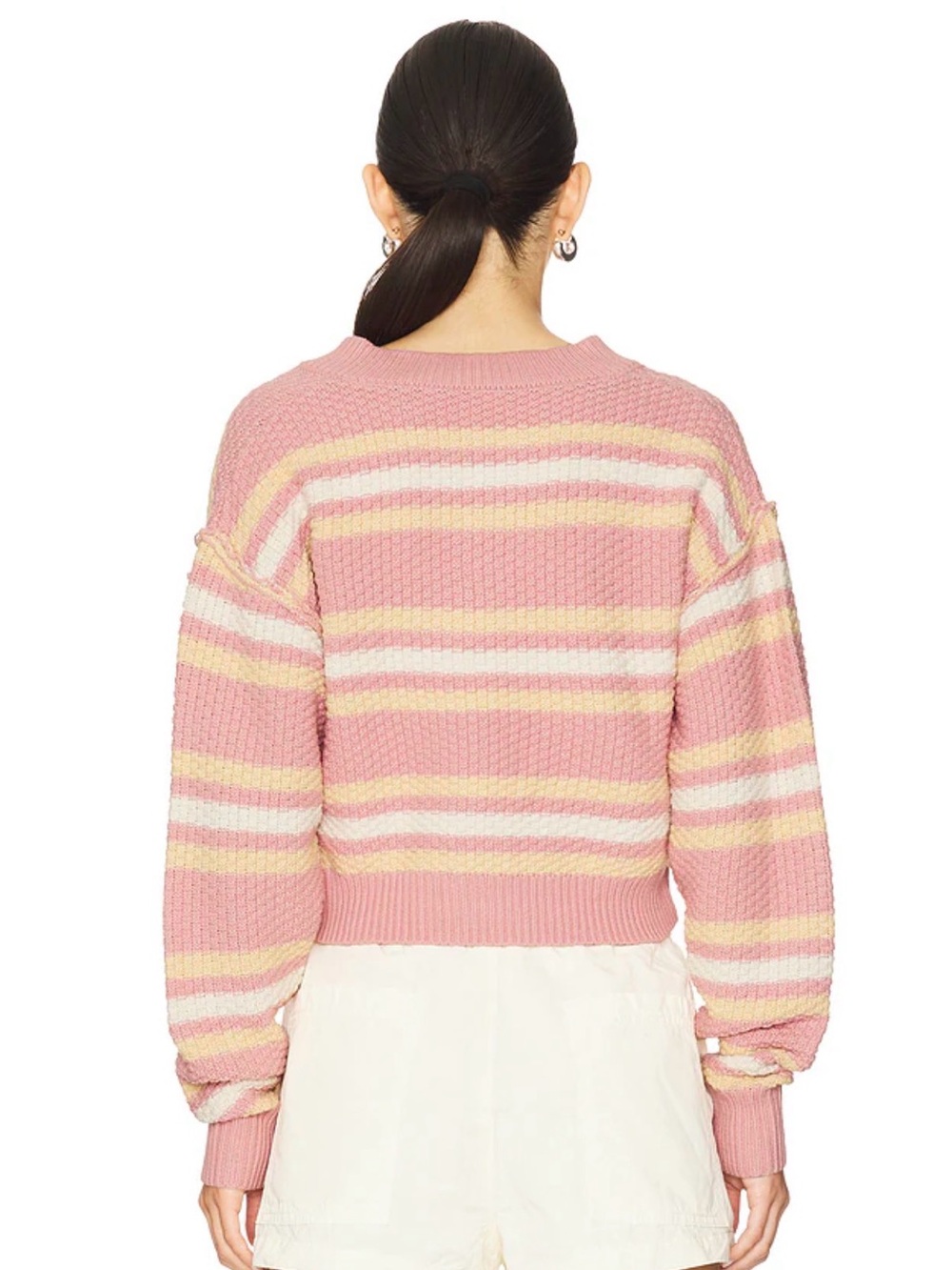 Free People Lila Striped Pink combo Cardi Button-Front Sweater, sz L, nwt - Picture 2 of 8